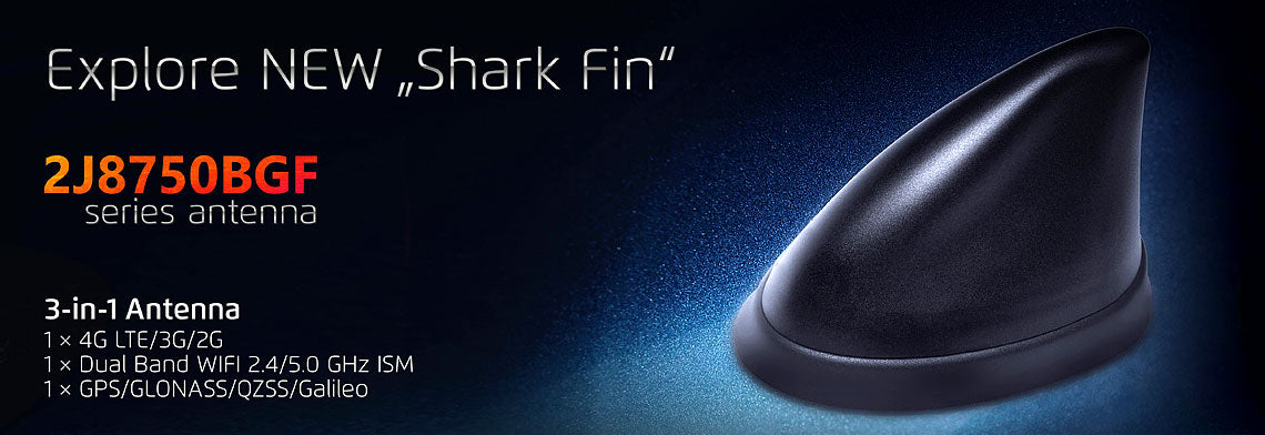 2J8750BGF 4G/LTE, GNSS, Wi-Fi, ISM screw mount Antenna Shark Fin 3-in-1 SMA-M 300cm
